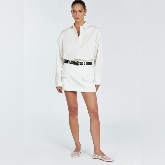 DISSH Shae White Crisp Cotton Oversized Boyfriend Button-Up Blouse Shirt Top - Picture 3 of 10